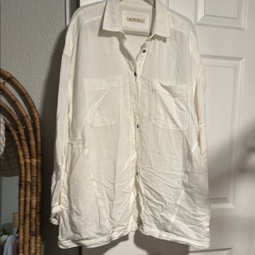 Cream Button-Up oversized shirt- free people